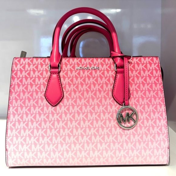 Michael Kors Sheila Medium Signature CZ Logo Satchel Crossbody Bag Dragonfruit - Picture 1 of 8